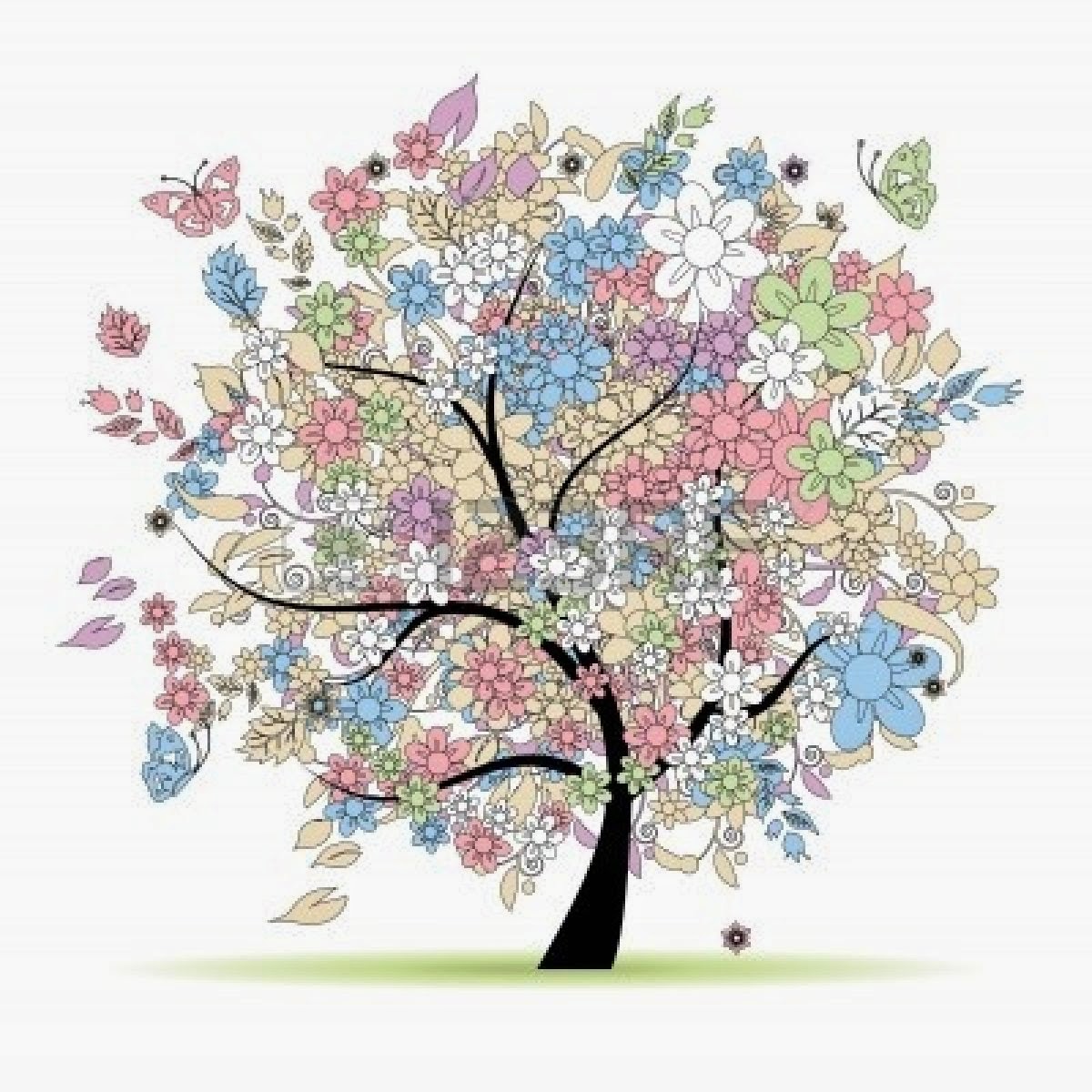 albero floreale in colori pastello per il vostro disegno primavera
