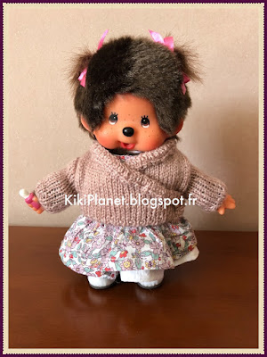 kiki monchhichi pull tricot cache-coeur handmade knitting fait-main poupée vintage