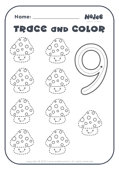 Numbers Worksheets for Kids - Nine & Ten Trace and Color