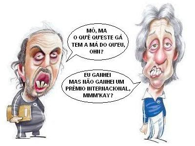 Manuel Cajuda e Jorge Jesus - caricaturas de Ricardo Galvão para A Bola