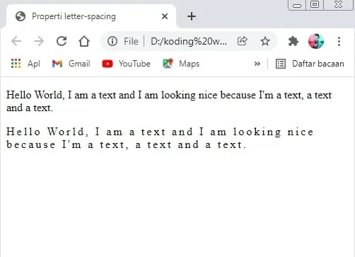 menggunakan properti letter-spacing di css untuk teks