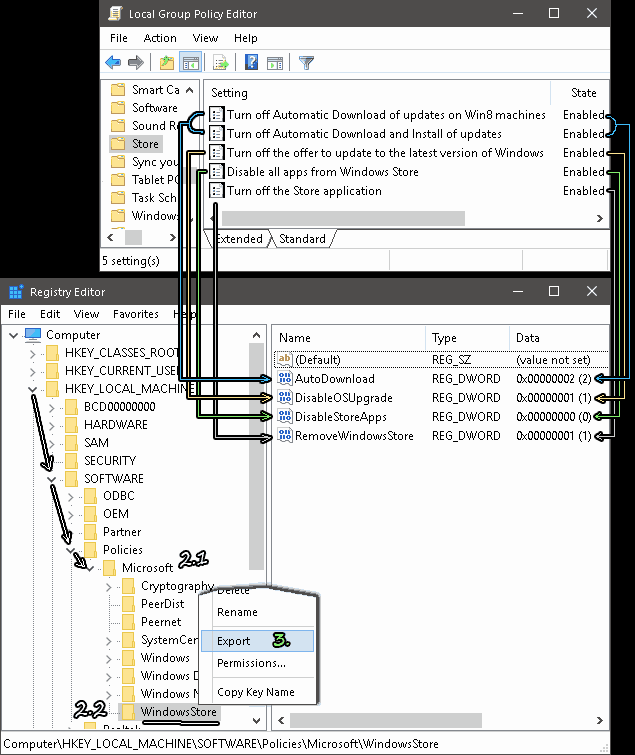 Turn off windows apps and store in regedit