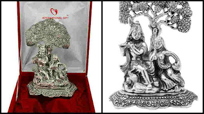  Silver Radha Krishna Statue Murti