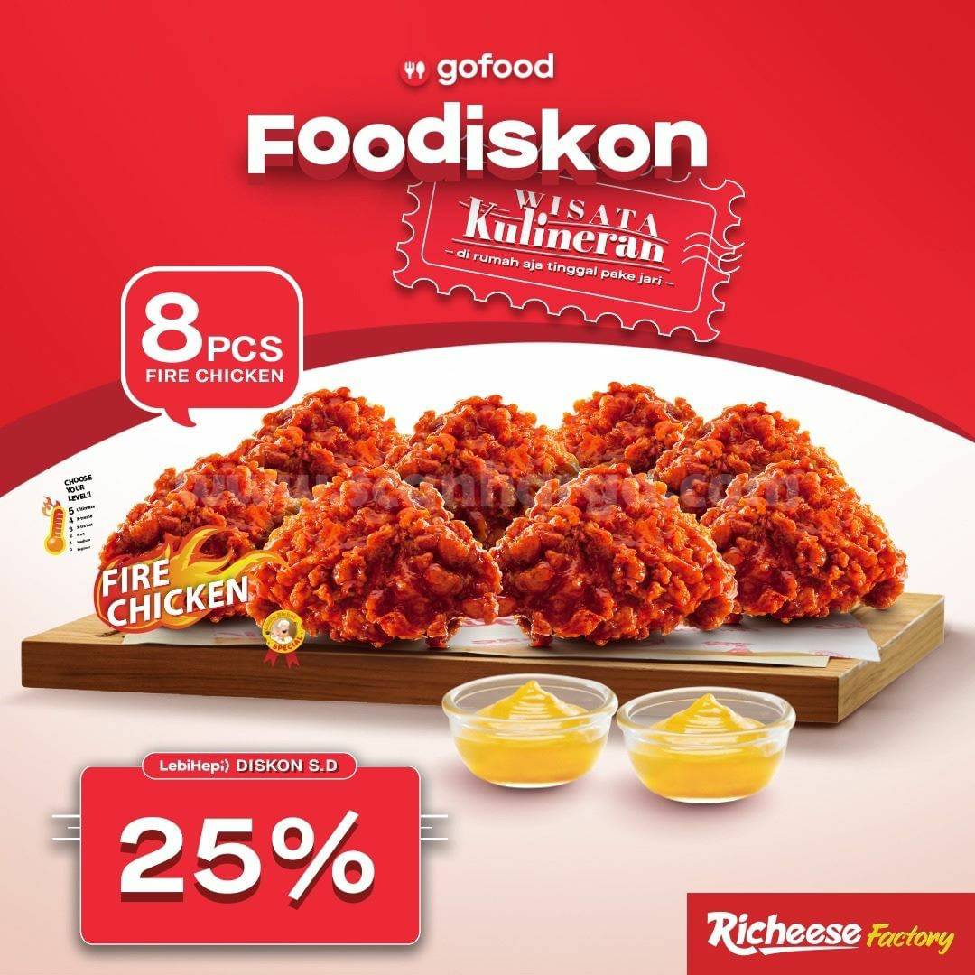 Richeese Factory Promo GOFOOD FOODISKON - Beli 8pcs Fire Chicken Diskon hingga 25%