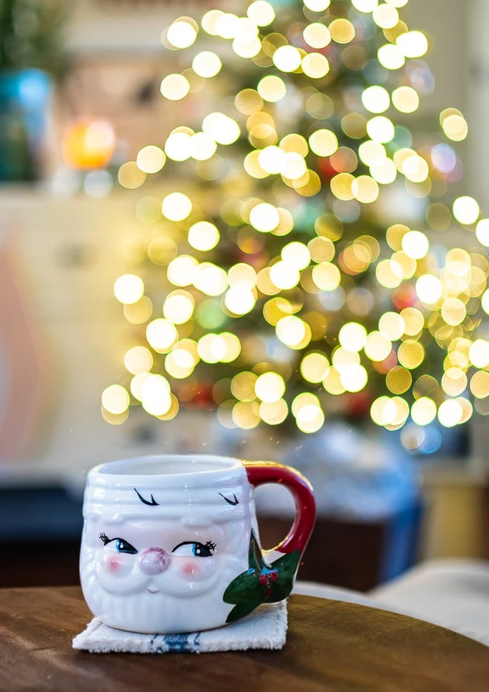 Santa mug, Christmas tree lights