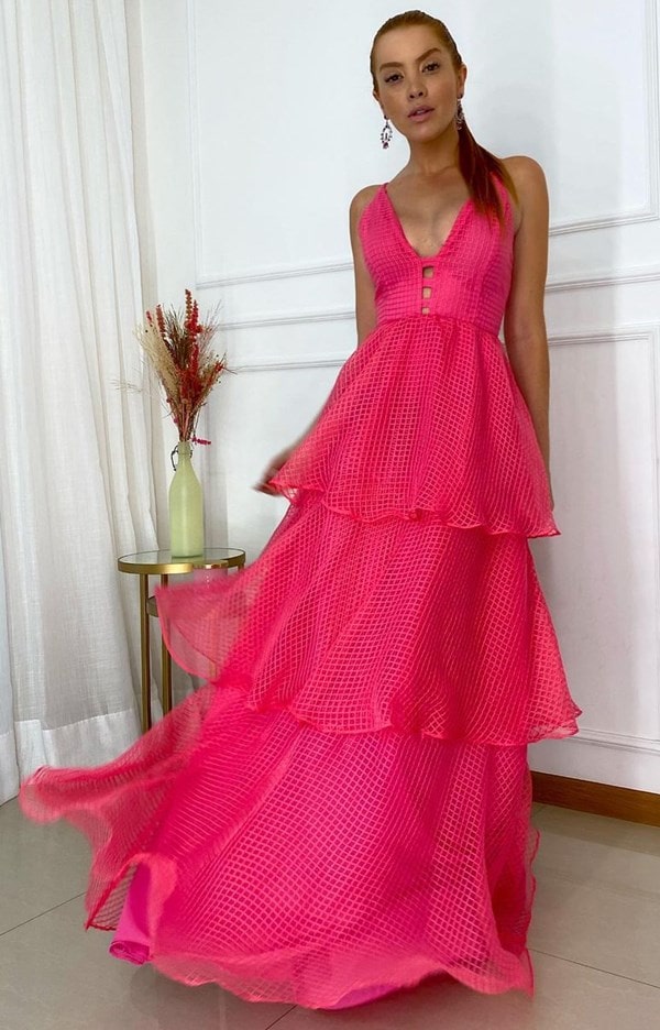 vestido longo rosa pink para casamento dia