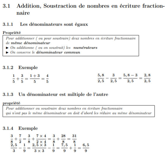 درس Opérations sur les nombres en écriture fractionnaire للسنة الأولى إعدادي