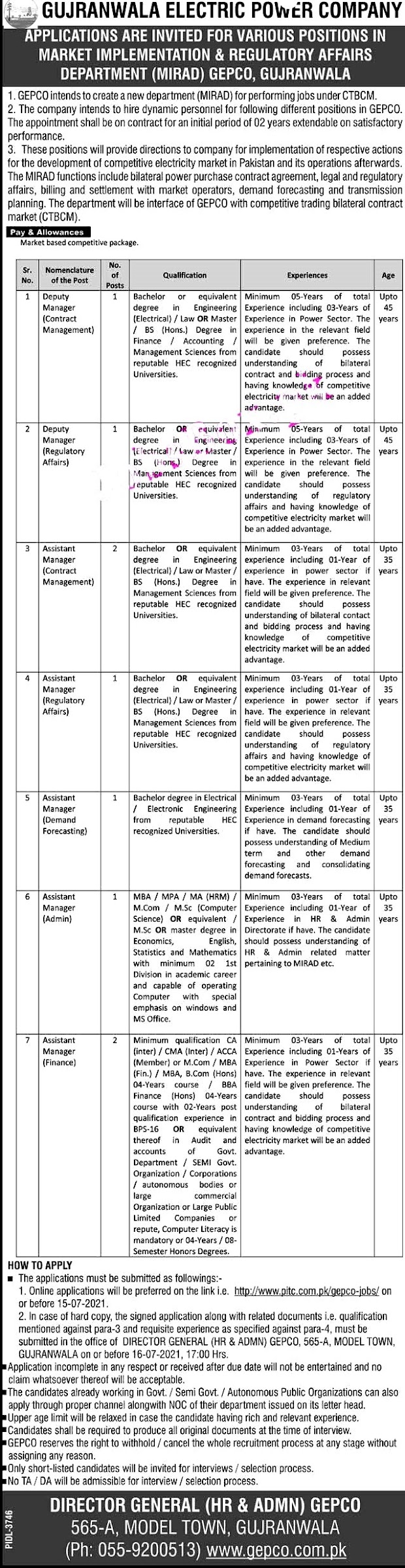 Gujranwala Electric Power Company GEPCO 2021 Latest Vacancy