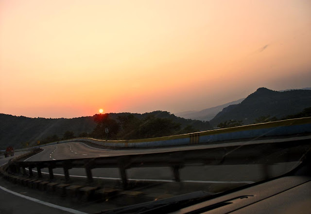 sunset on the mountains of the ghat section of the Mumbai Pune Expressway
