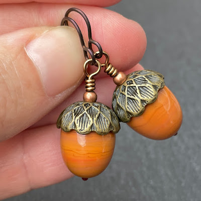 Handmade lampwork glass acorn earrings by Laura Sparling