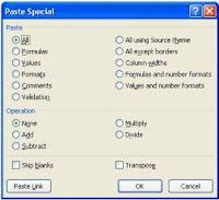 Fungsi Paste special pada Excel