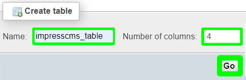 impresscms create table table name