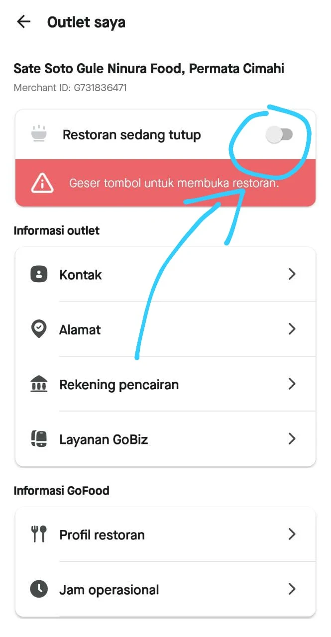 Ulangi untuk membuka kembali resto