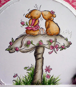Pink romantic card featuring mice on a mushroom from Crafter's Companion