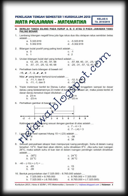Download Soal Uts Pts Matematika Kelas 6 Sd Mi Kurikulum 2013