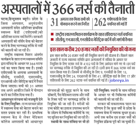 366 nurses posted in hospitals for Bihar NHM Recruitment 2022 notification latest news update in hindi