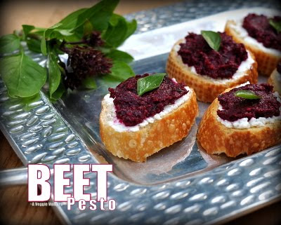 Beet Pesto on Crostini with Goat Cheese