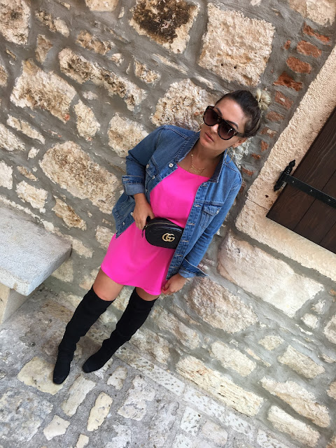 OTK boots, Rovigno, Rovinj, pink dress, 30s club, how to dress in your 30s, blogger style, how to wear OTK boots, how to wear hot pink, canadian fashon blogger