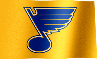 The waving yellow fan flag of the St. Louis Blues with the logo (Animated GIF)