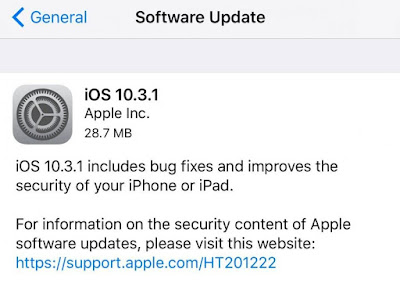 Apple rilis update iOS 10.3.1 untuk perbaiki bug dan security