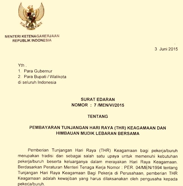 EDARAN MENAKER TENTANG THR TAHUN 2015  FORUM GURU INDONESIA