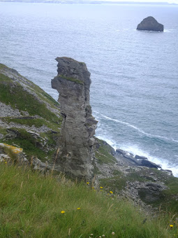 A pinicle of rock at the former Lanterdan  quarry workings at Hole Beach near Trebarwith Strand 