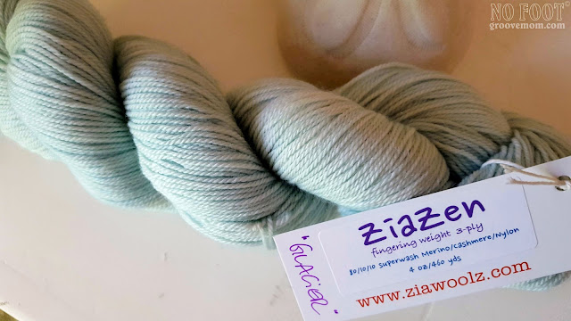 iaWoolz is a New Mexico indie dyer. This is ZiaZen fingering in the Glacier colorway.