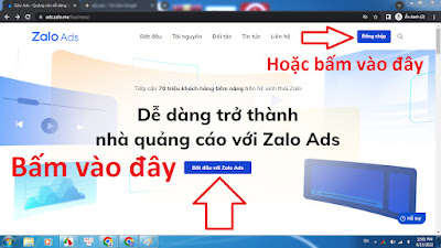 Hôm trước chúng tôi đã có bài về Các hình thức quảng cáo online trên mạng internet thường dùng ở Việt Nam nhưng chỉ viết sơ lược qua, hôm nay là bài viết riêng về quảng cáo Zalo.  1 số điều về quảng cáo Zalo  Lưu ý:  - Trước khi chạy quảng cáo trên Zalo, các bạn phải nạp tiền vào tài khoản của bên Zalo trước, và tiền nạp vào sẽ không được hoàn lại nếu bạn không quảng cáo nữa. Vì vậy hãy cân nhắc thực sự muốn quảng cáo hãy nạp, và nạp vừa đủ số tiền để quảng cáo, không nạp quá nhiều. Điều này khác biệt hoàn toàn với quảng cáo Google và Facebook chỉ cần nạp tiền vào thẻ Visa thanh toán quốc tế, muốn nạp vào hay rút ra bạn muốn. Vì Google và Facebook sẽ trừ tiền sau.  - Zalo được điều hành quản lý và trụ sở chính tại Việt Nam, thông qua số điện thoại.  Để quảng cáo Zalo các bạn phải sử dụng máy tính, laptop, hoặc máy tính bảng.  Bước 1: Truy cập vào: >>> ads.zalo.me  Sau đó bấm vào Bắt đầu với Zalo Ads hoặc bấm vào chữ Đăng nhập trên góc phải màn hình. (Xem hình mũi tên).  Bước 2: Chọn đăng nhập VỚI MÃ QR hoặc chọn đăng nhập VỚI SỐ ĐIỆN THOẠI.  Bạn chọn cái nào cũng được, nếu chọn QR thì bạn mở Zalo trên điện thoại lên tại mục TIN NHẮN hoặc mục KHÁM PHÁ có biểu tượng mã QR góc phải trên cùng màn hình, bấm vô đó rồi quét qua mã QR trên máy tính.  Nếu bạn chọn VỚI SỐ ĐIỆN THOẠI thì nhập số điện thoại và mật khẩu Zalo, sau đó làm theo các bước Zalo chỉ dẫn.  Bước 3: Bạn sẽ thấy hiện ra 1 bảng các ô như hình, sau đó bạn có thể tham khảo các hình thức bạn muốn quảng cáo, và mục nạp tiền qua thẻ ngân hàng.  Bên dưới cùng bên phải có nút liên hệ tư vấn hoặc gọi số HOTLINE trên cùng bên phải nếu bạn cần.  Hôm trước chúng tôi đã có bài về Các hình thức quảng cáo online trên mạng internet thường dùng ở Việt Nam nhưng chỉ viết sơ lược qua, hôm nay là bài viết riêng về quảng cáo Zalo.  1 số điều về quảng cáo Zalo  Lưu ý:  - Trước khi chạy quảng cáo trên Zalo, các bạn phải nạp tiền vào tài khoản của bên Zalo trước, và tiền nạp vào sẽ không được hoàn lại nếu bạn không quảng cáo nữa. Vì vậy hãy cân nhắc thực sự muốn quảng cáo hãy nạp, và nạp vừa đủ số tiền để quảng cáo, không nạp quá nhiều. Điều này khác biệt hoàn toàn với quảng cáo Google và Facebook chỉ cần nạp tiền vào thẻ Visa thanh toán quốc tế, muốn nạp vào hay rút ra bạn muốn. Vì Google và Facebook sẽ trừ tiền sau.  - Zalo được điều hành quản lý và trụ sở chính tại Việt Nam, thông qua số điện thoại.  Để quảng cáo Zalo các bạn phải sử dụng máy tính, laptop, hoặc máy tính bảng.  Bước 1: Truy cập vào: >>> ads.zalo.me    Sau đó bấm vào Bắt đầu với Zalo Ads hoặc bấm vào chữ Đăng nhập trên góc phải màn hình. (Xem hình mũi tên).  Bước 2: Chọn đăng nhập VỚI MÃ QR hoặc chọn đăng nhập VỚI SỐ ĐIỆN THOẠI.  Bạn chọn cái nào cũng được, nếu chọn QR thì bạn mở Zalo trên điện thoại lên tại mục TIN NHẮN hoặc mục KHÁM PHÁ có biểu tượng mã QR góc phải trên cùng màn hình, bấm vô đó rồi quét qua mã QR trên máy tính.  Nếu bạn chọn VỚI SỐ ĐIỆN THOẠI thì nhập số điện thoại và mật khẩu Zalo, sau đó làm theo các bước Zalo chỉ dẫn.  Bước 3: Bạn sẽ thấy hiện ra 1 bảng các ô như hình, sau đó bạn có thể tham khảo các hình thức bạn muốn quảng cáo, và mục nạp tiền qua thẻ ngân hàng.  Bên dưới cùng bên phải có nút liên hệ tư vấn hoặc gọi số HOTLINE trên cùng bên phải nếu bạn cần.
