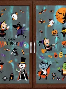 1 sheets Halloween Stickers Gnome Window Clings Halloween Window Stickers Pumpkin Ghost Skeleton Bats Decals for Halloween Decor US $1.77 6 sold Free Shipping