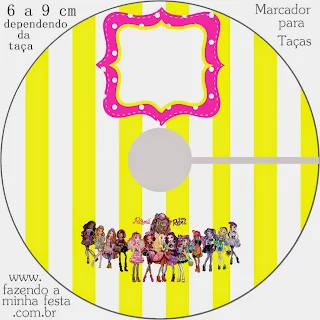 Ever After High Yellow and Pink: Free Printable Candy Bar Labels. For marking cups or glasses.