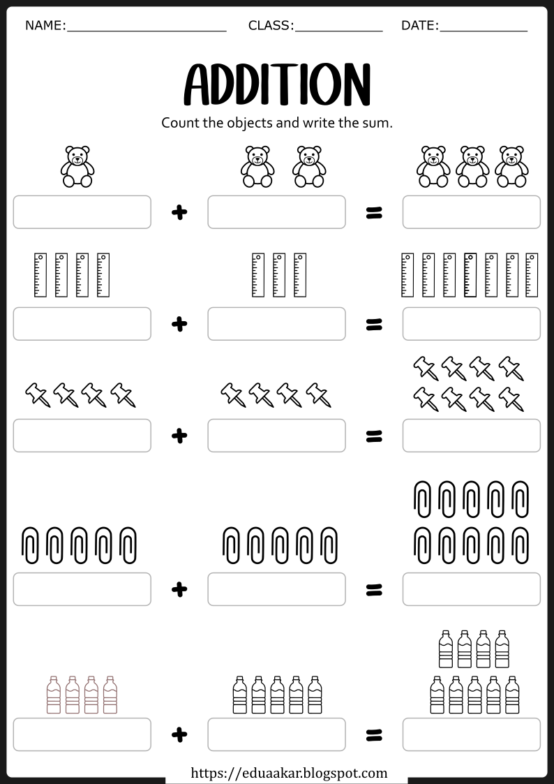 Object Count and Addition Worksheets