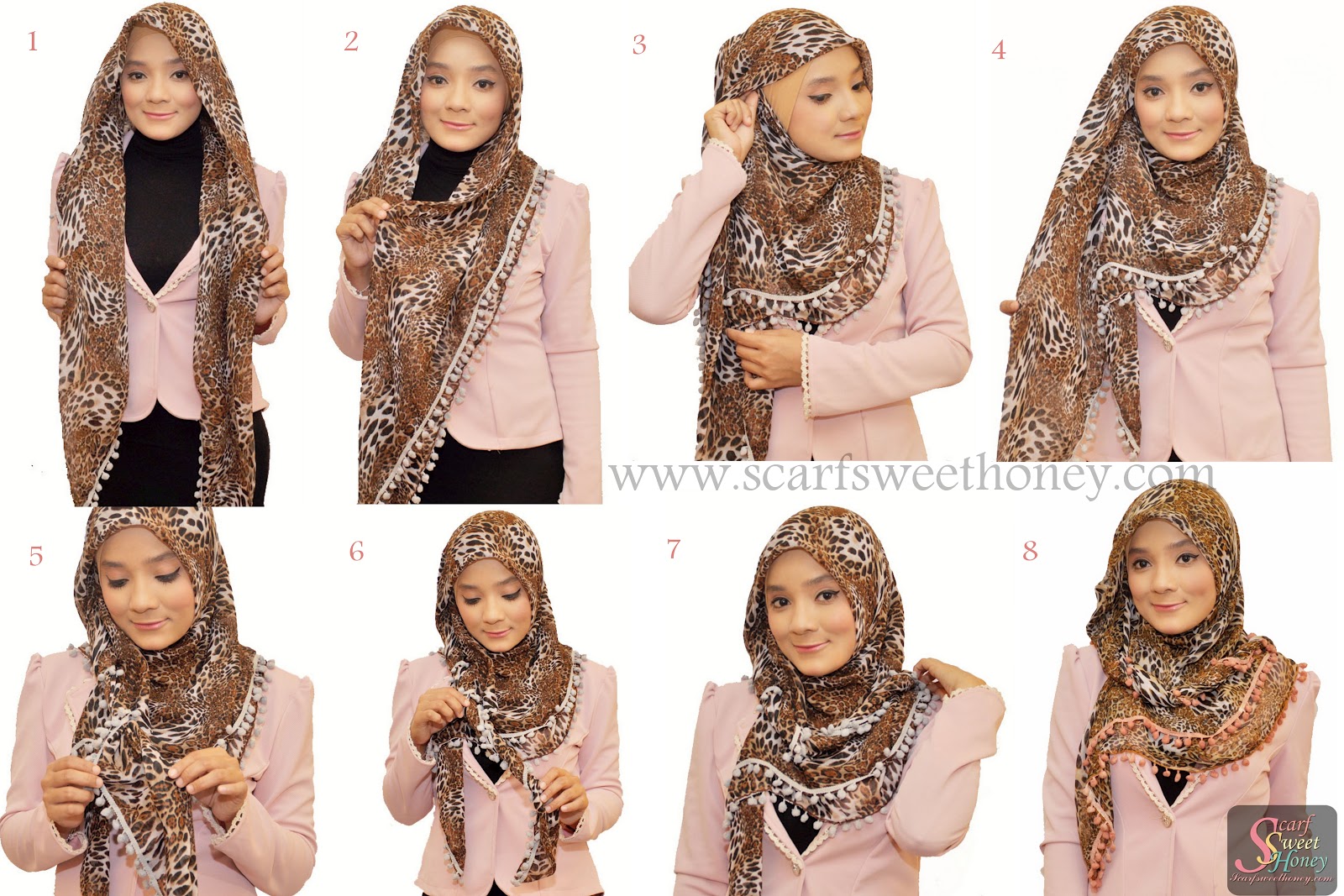 Jilbab Muslimah Cara Memakai Jilbab Segi Empat Beri Leopard Style