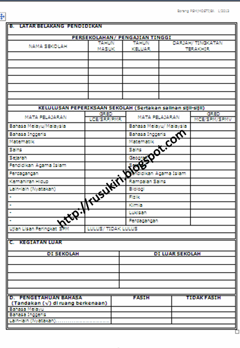 Contoh Borang Permohonan Kerja Kosong 