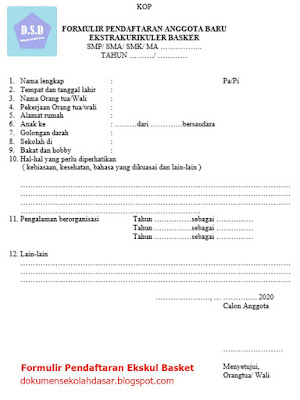 contoh formulir pendaftaran ekskul basket