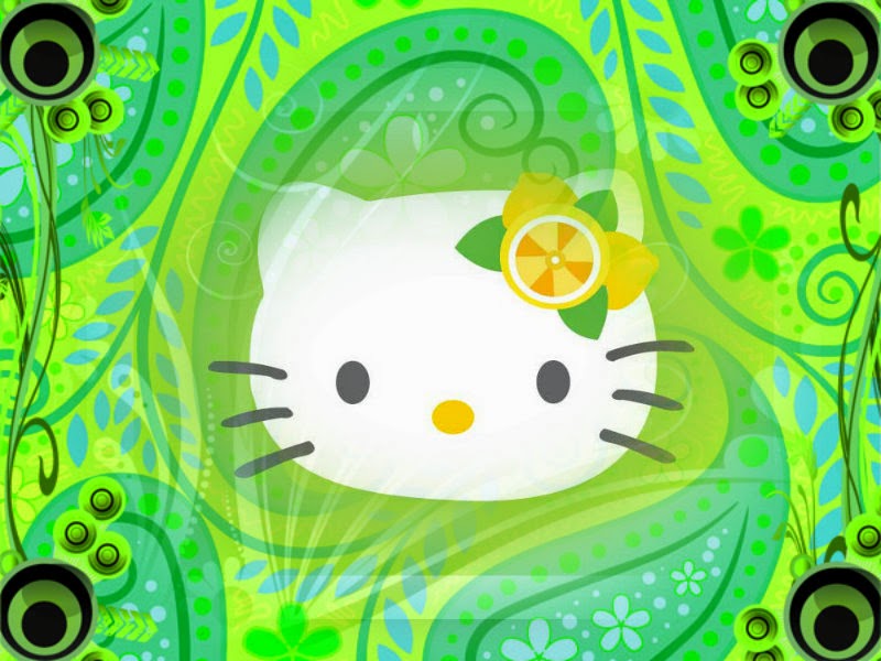  Gambar Green Kawaii Fabric Kitty Flowers 2 Gambar Hijau di 