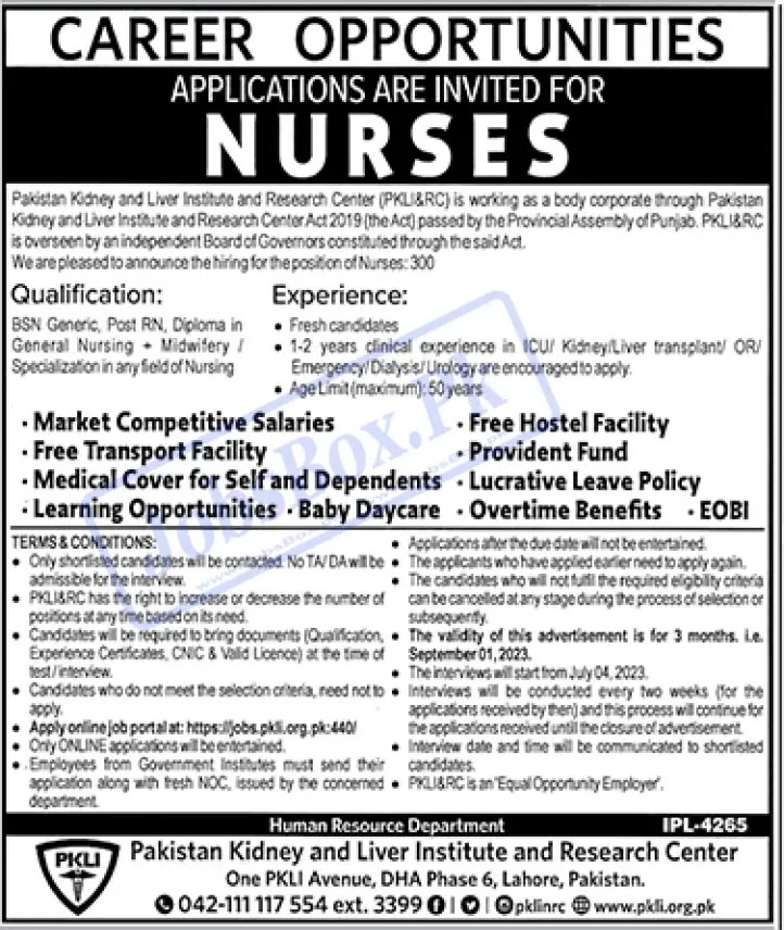 PKLI Jobs 2023 for Nurse Advertisement