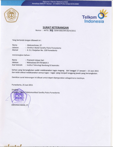 Pramesti's Blogg SURAT KETERANGAN MAGANG
