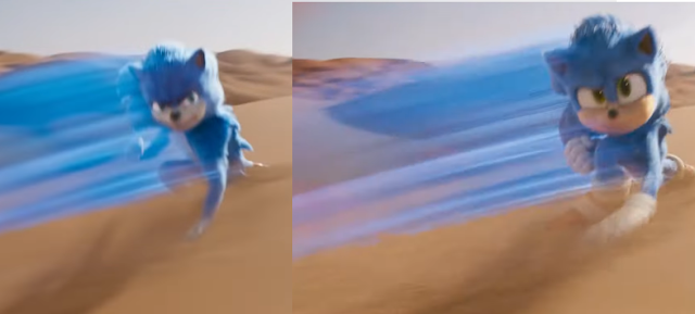 Sonic the Hedgehog movie design comparison before after side by side desert running fast