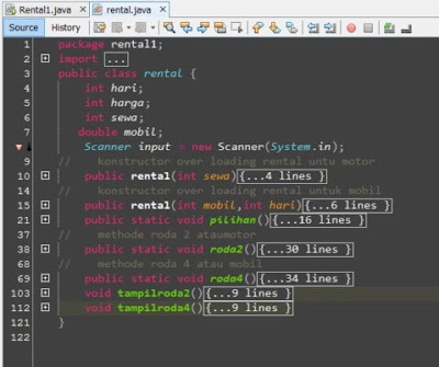 Contoh program Rental Mobil dan Motor dengan konsep oop pada java