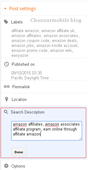 Search Description in Post Settings