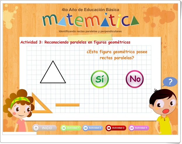 "Identificando rectas paralelas y perpendiculares" (Juego de Geometría de Primaria)