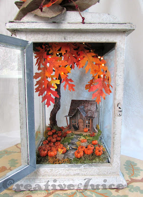 Lisa Hoel - fall lantern decor, little shack in a pumpkin patch!  #creativejuicefreshsqueezed #sizzix #mymakingstory #tim_holtz #minihouse #VillageDwellings #falldecor