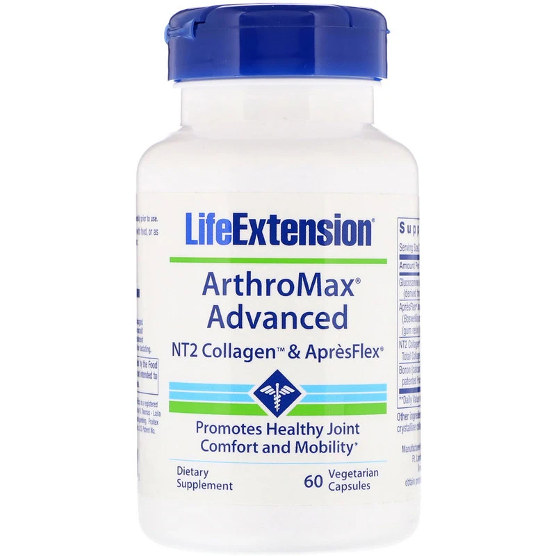 Life Extension, ArthroMax Усовершенствованная формула, NT2 Коллаген и ApresFlex, 60 вегетарианских капсул