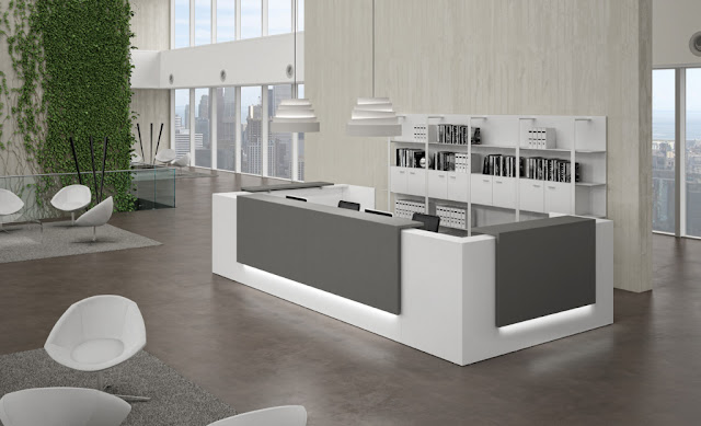 white and grey reception desk furniture