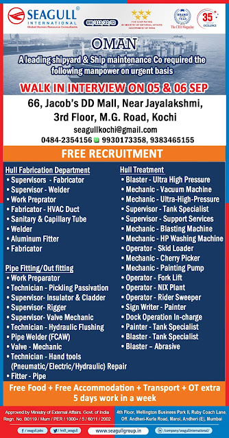 Walk in Interview for Oman - Free Recruitment