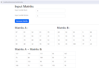 Membuat dan Menghitung Penjumlahan Matriks dengan HTML , PHP dan Bootstrap