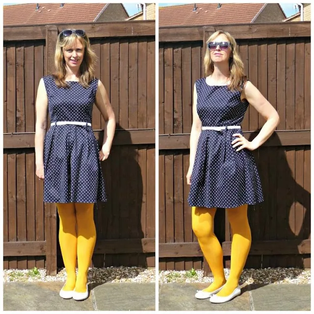 Apricot Online Review: Navy Blue Polka Dot Dress .