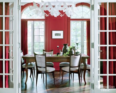 Dining Room on Love The Contemporary Chandelier In This Red Dining Room