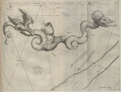 hydra star system with comet paths seen by Caspar Schott