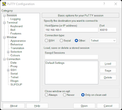 Putty Communications Settings for EPEVER Testing